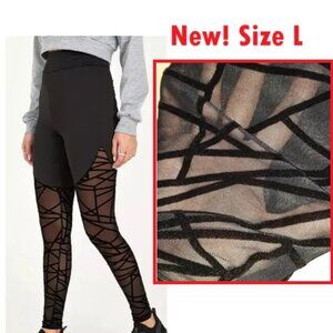 New Sexy Black MESH Panel SHOW off Gym Leggings, Size L Bottoms/Pants Glam Punk